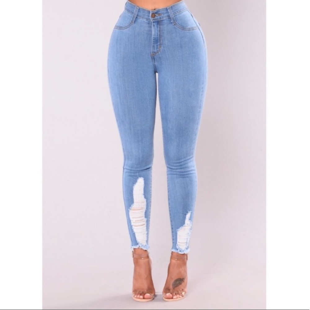 High waisted distressed skinny jeans